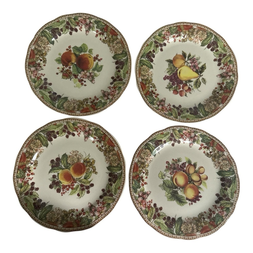 Burton & Burton Harvest Salad Plates 8" Set of 4 Fruit Floral Berries BUR4